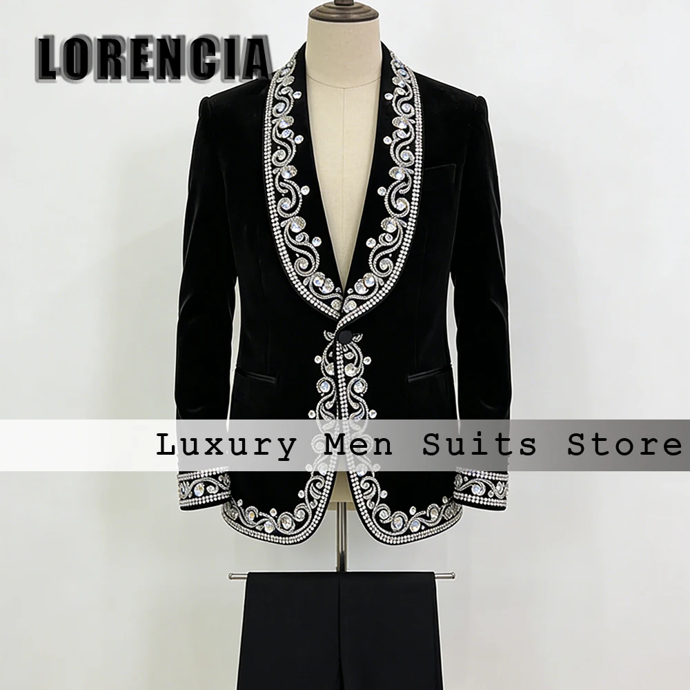 

Sparkling Diamond Suits for Men 2 Pcs Glitter Crystal Evening Party Beading Tuxedos Set Customized Blazer Pants disfraz hombre