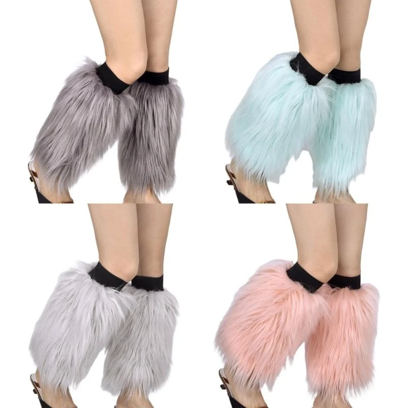 Harajuku Women Boot Socks Winter Furry Leg Warmers Faux Fur Shoes Cover Cuffs Ladies Gothic Fuzzy Plush Hipster Socks 15UB