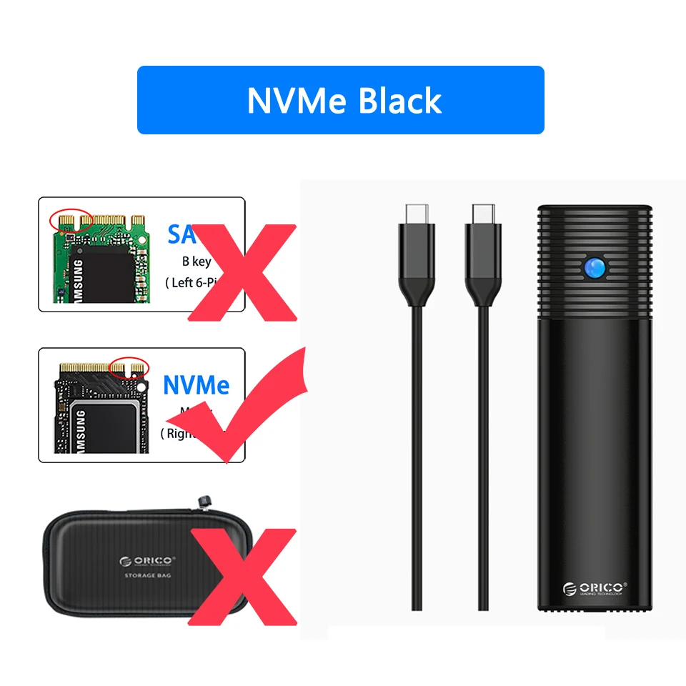 Orico Dual Protocols M.2 NGFF NVME ENCLORESION Externí pouzdro SSD USB 3.2 Typ C na pevném disku 10gbps HD Storage Box House