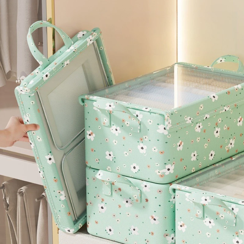 Broken Flower Oxford Fabric Folding Clothing Storage Box Foldable Toys Organizer With Lid Storage Basket Finishing Box