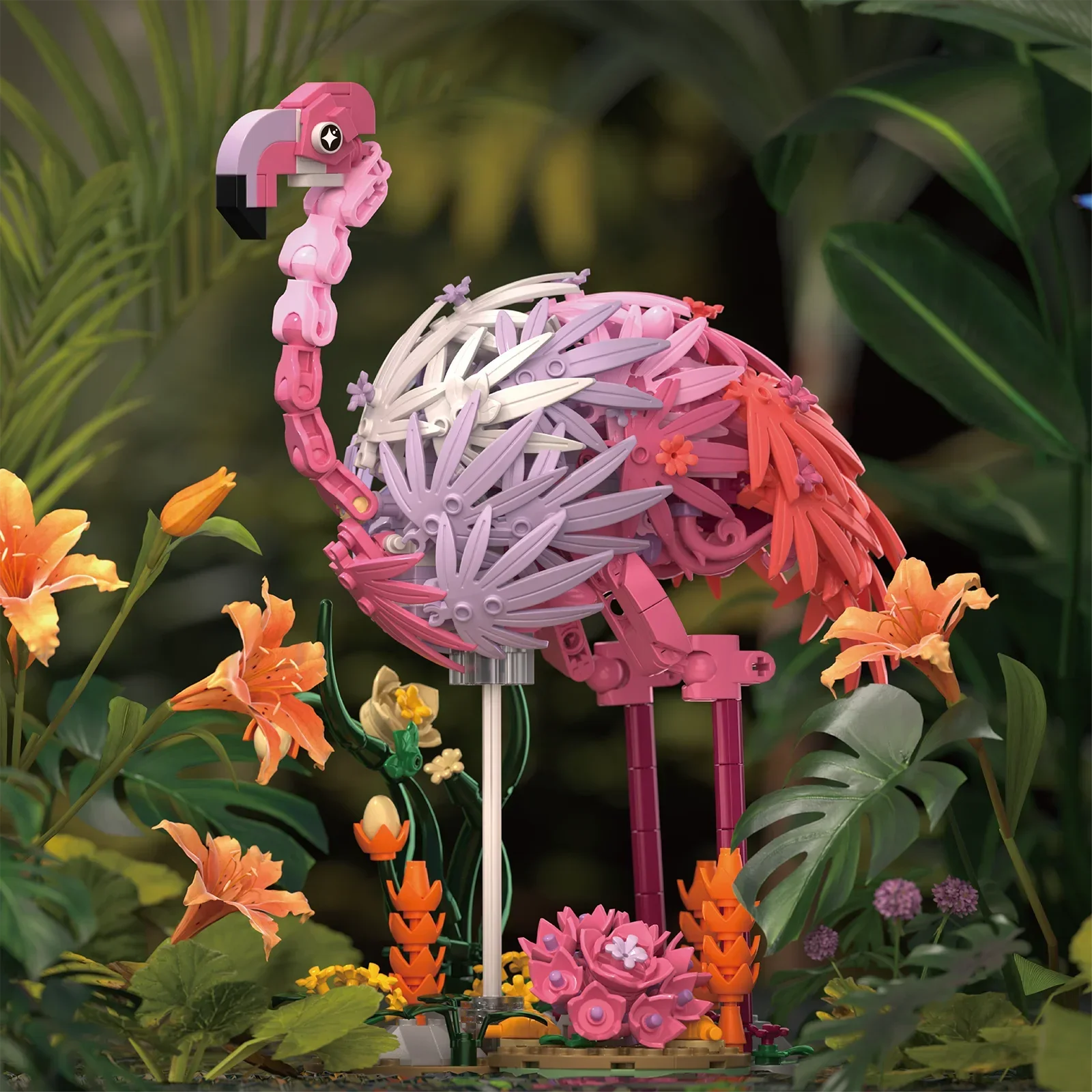 Micro blocs de construction de danse en plumes de feu, 31104, 516 pièces, assemblage de fleurs, plantes, série d'animaux, modèle flamant rose, décoration de maison, cadeau pour enfants