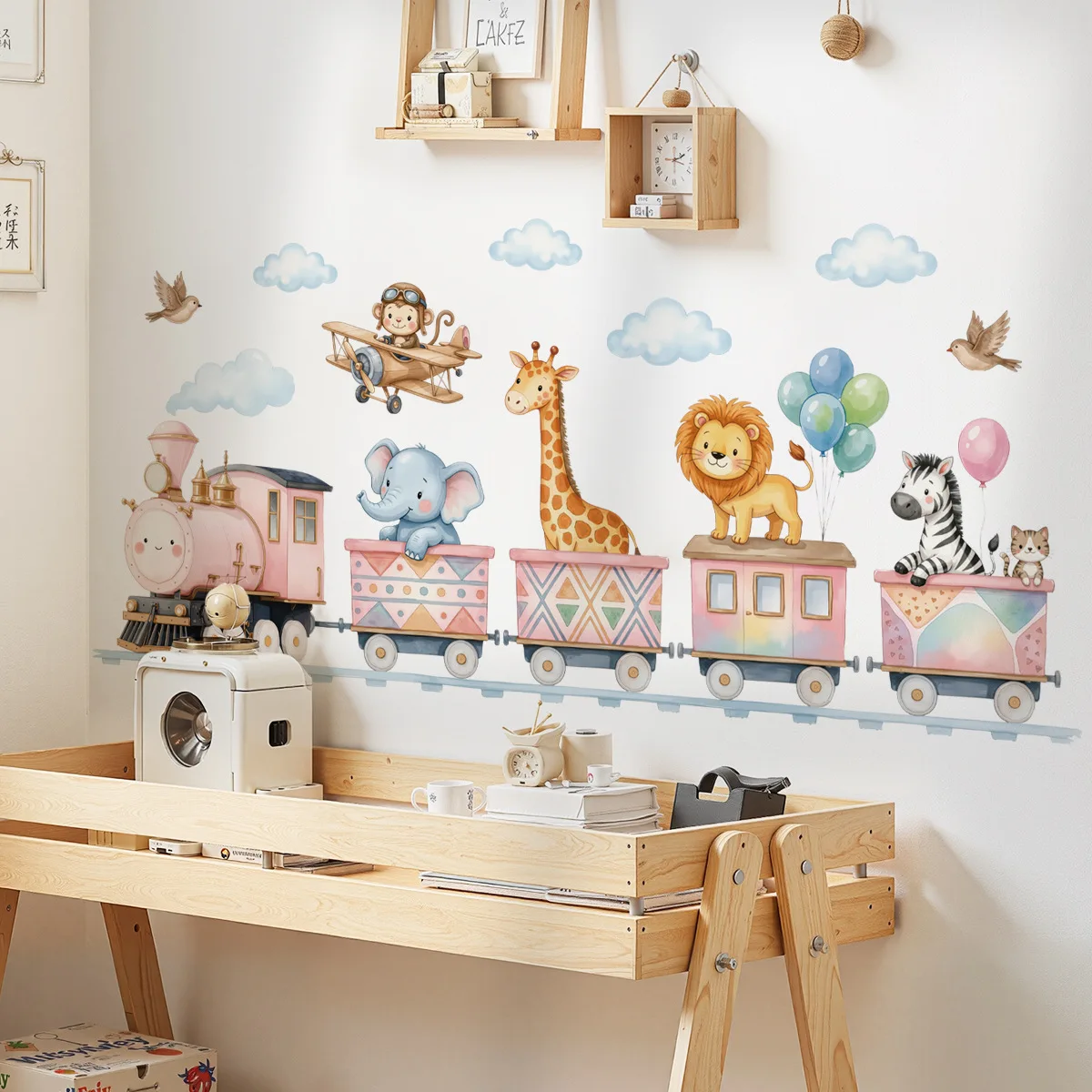 Cartoon Animals Riding On Trains Wall Stickers Removable Sticker For Children's Room Kids Bedroom Decor Poster Home Decoration