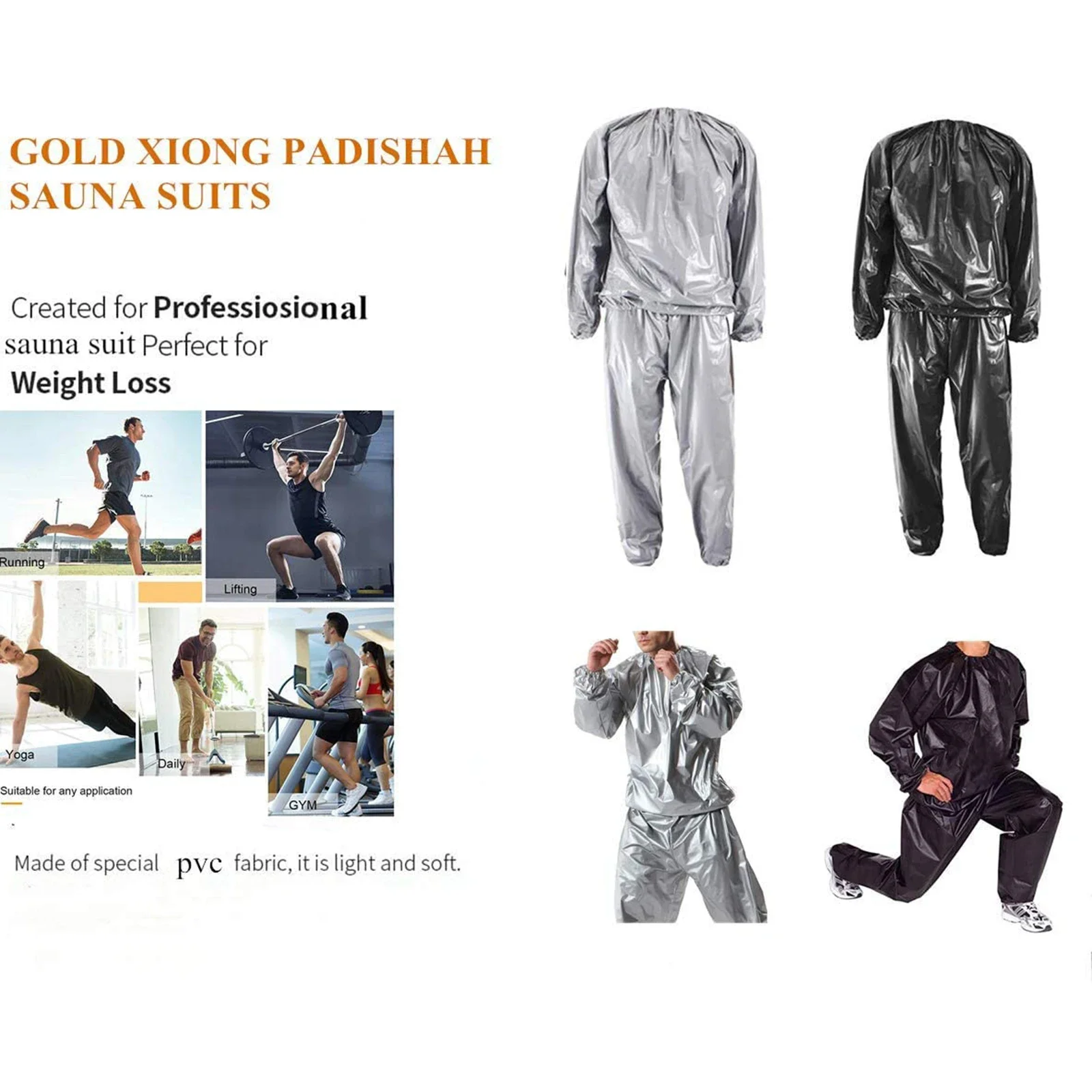 Heavy Duty Fitness Sauna Suit Weight Loss Exercise Gym Home Running Quick Sweat Sweat Suit Lose Weight Hoodie Pants Tracksuit