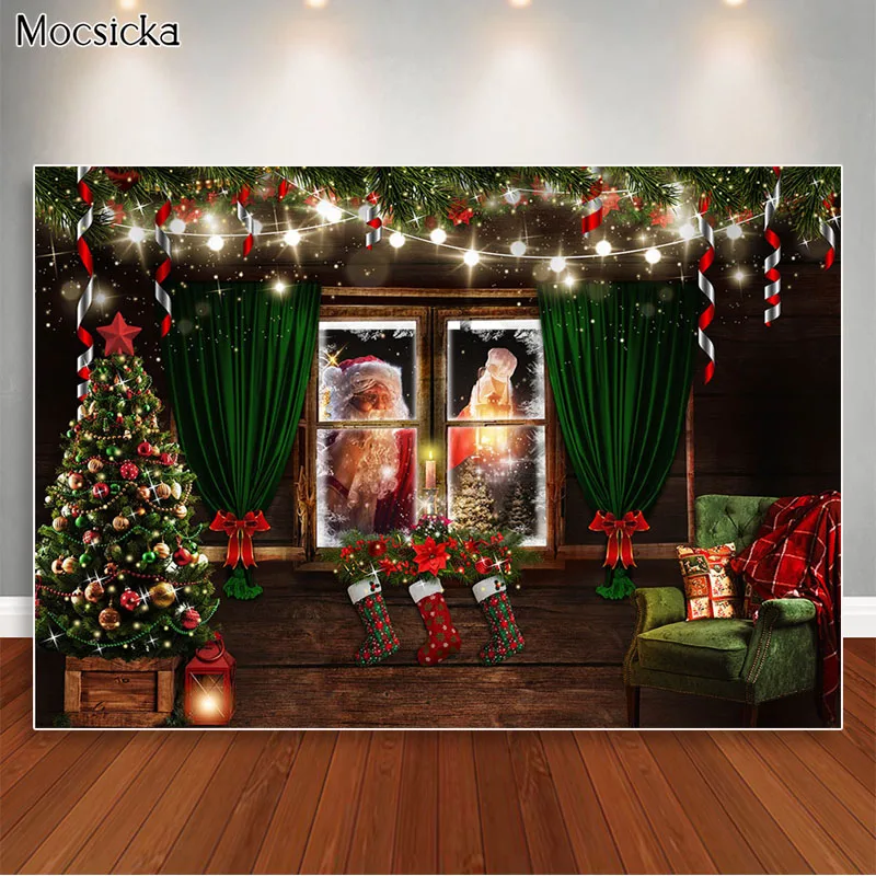크리스마스 밤 사진 배경 산타 크리스마스 트리 양말 사진 소품, 어린이 초상화 사진 스튜디오 사진 배경