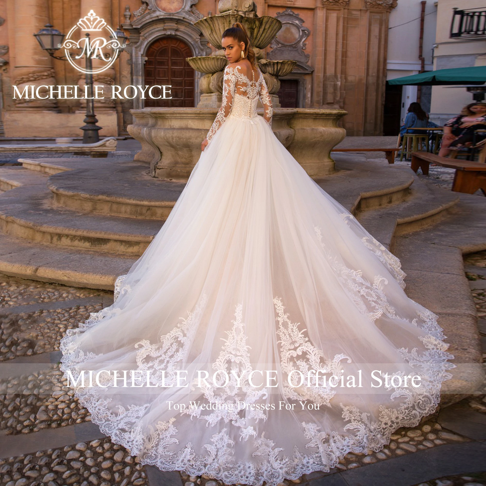 Michelle Royce 2 IN 1Mermaid Wedding Dresses Sexy Bride Long Sleeves Sweetheart Detachable Train Wedding Gown Vestidos De Novia