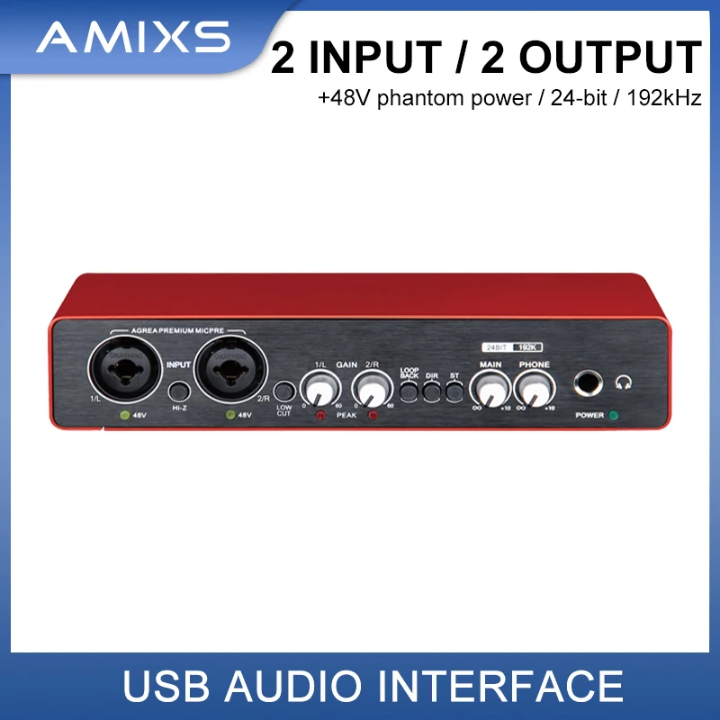 Interfaz de Audio AMIXS UC22 para grabación de ordenador, unidad libre, tarjeta de sonido externa USB para Pc, equipo de Audio, vídeo profesional