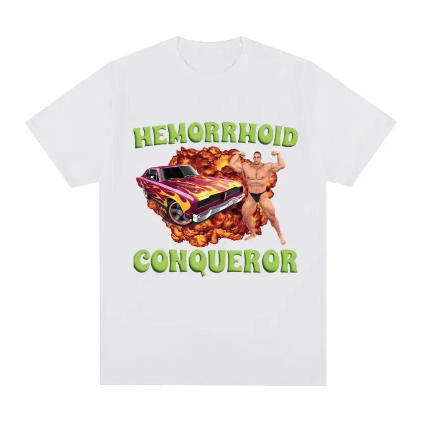 Funny Hemorrhoid Conqueror Meme T Shirt Men Harajuku Retro Short Sleeve T-shirt Men's Casual Loose Oversized T Shirts Streetwear