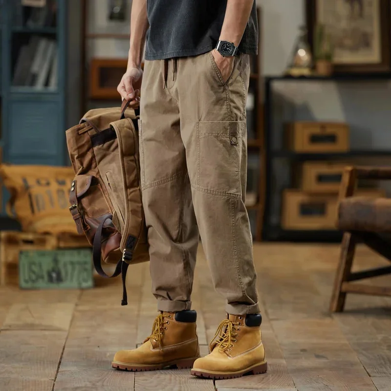 

overalls men's spring summer loose straight leg casual trousers elasticated waist