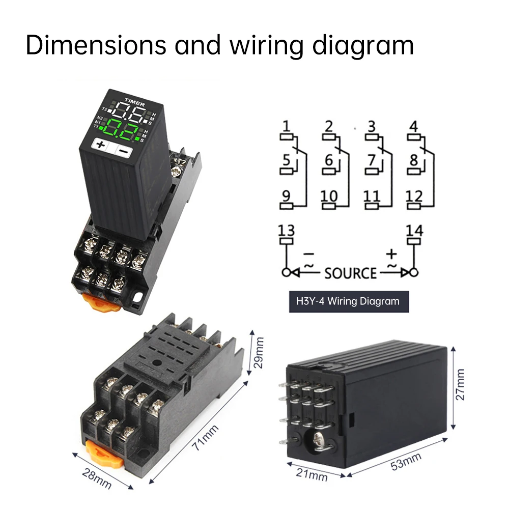 H3Y-4 DC12V DC24V AC220V Liquid Crystal Time Relay Dual Time with Base Small Digital Display Cycle Time Control Delayer