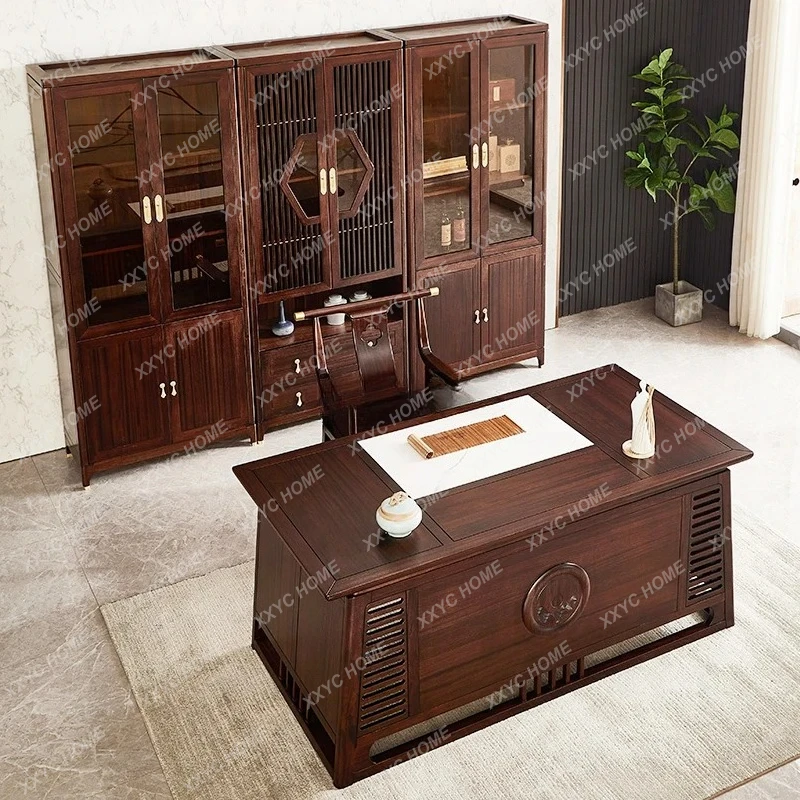 New Chinese solid wood bookcase ebony bookcase glass door as a whole