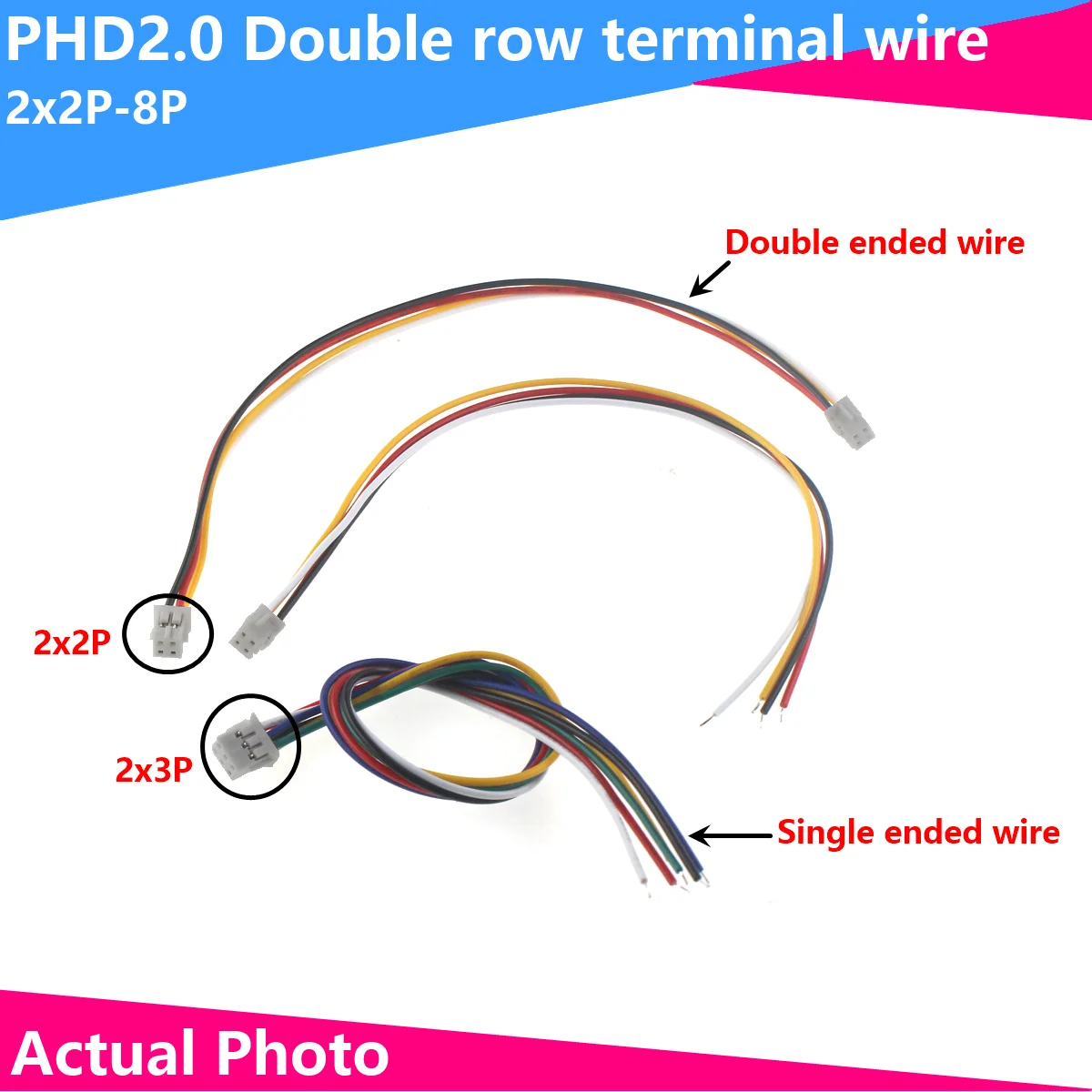 1pcs PHD2.0mm pitch double terminal cable Connection cable Single headed electronic cable Harness 2*2 3 4 5 6 7 8P