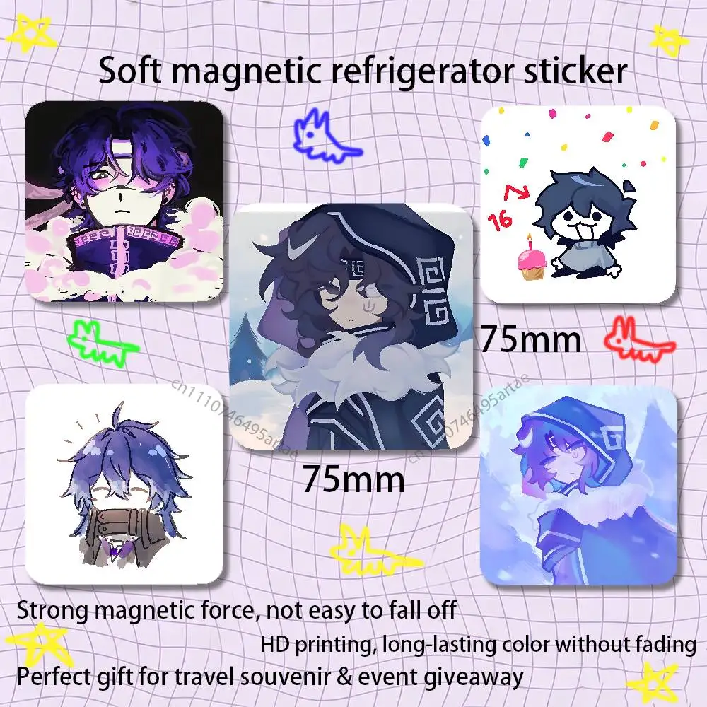 W-Wifie Cartoon Anime Music Black Square Plastic Fridge Magnet, for Magnetic, No Trace Left, Durable, Smooth and Textured
