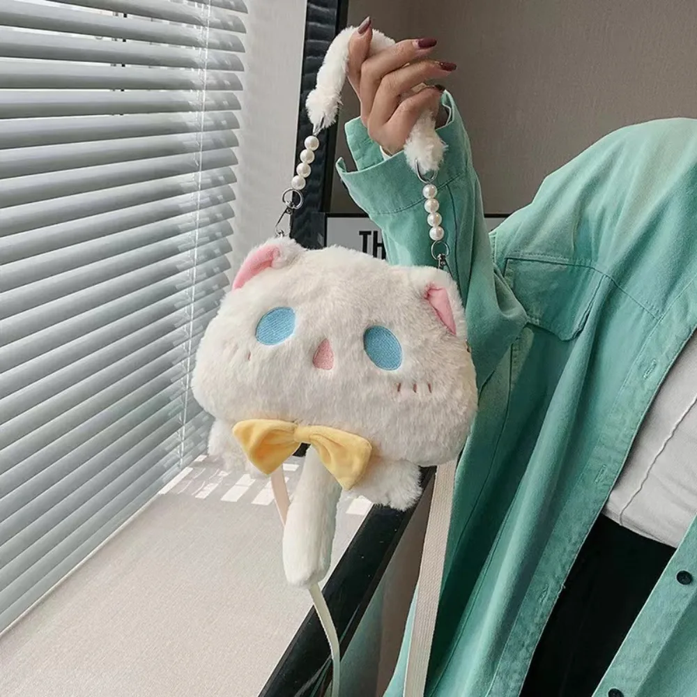 Urocza pluszowa torba o dużej pojemności w kształcie kota ze sztucznego futra, podręczna torba na ramię, urocza torba Lolita dla kobiet.