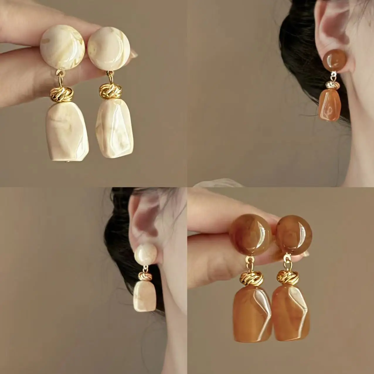 Retro irregular smudged geometric earrings Mori personality design earrings Hong Kong style fashion commuter earrings