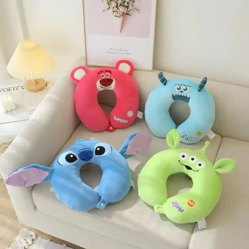 Disney Stitch Plush U-shaped Neck Pillow Alien Stuffed Anime Comfortable Sullivan Nap Pillow Airplane Travel Pillow Gifts