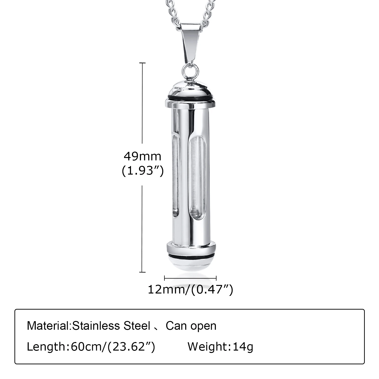 Men Stylish Stainless Steel Cylinder Pendant Necklace,Timeless Memorial Time Capsule Keepsake Gifts Jewelry