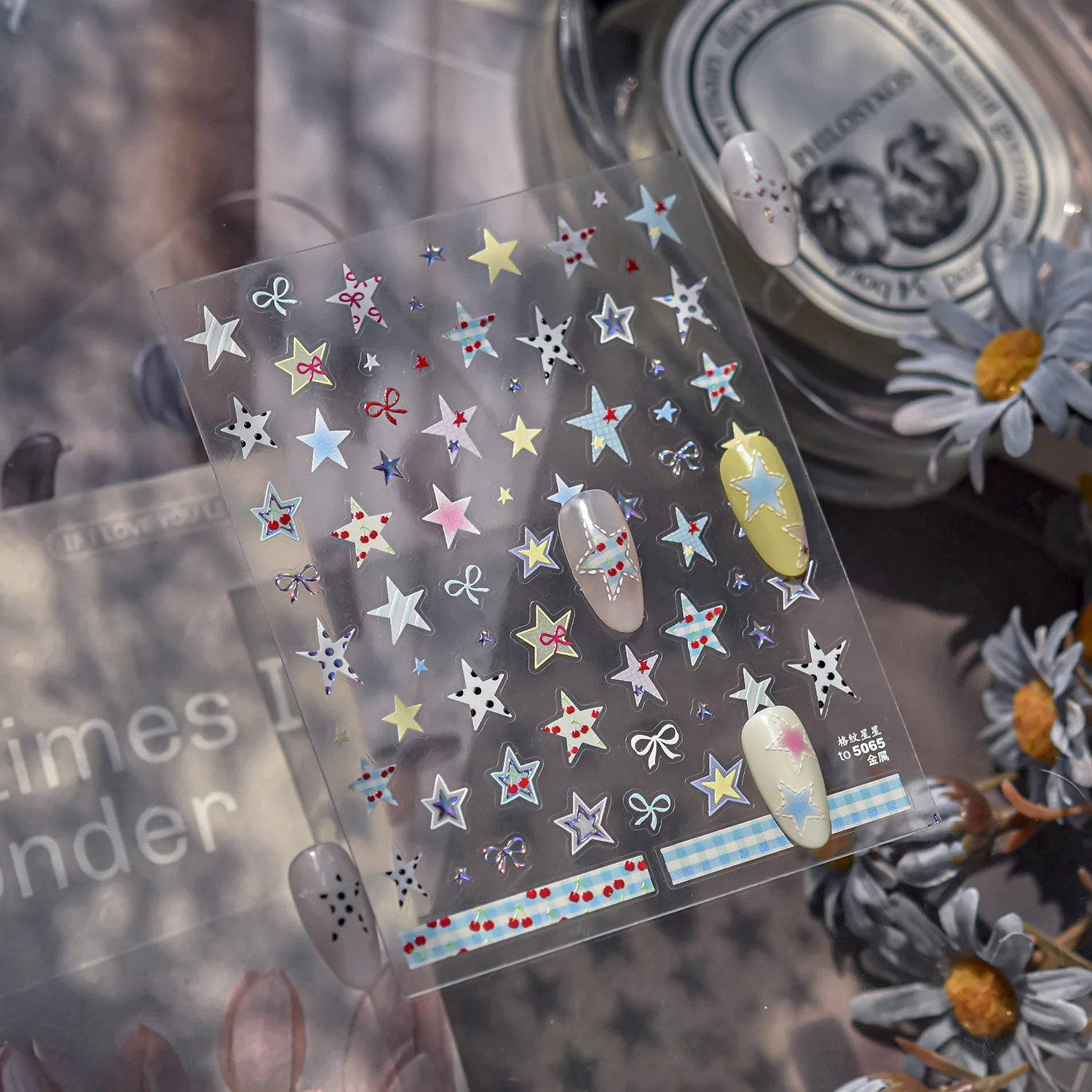 1Pc 5D Metalen Raster Patroon Ster Strikken Nagelstickers Kleurrijke Relief Leuke Pentagram Ster Nagelstickers 8*10cm DIY Ster Nagelschuif