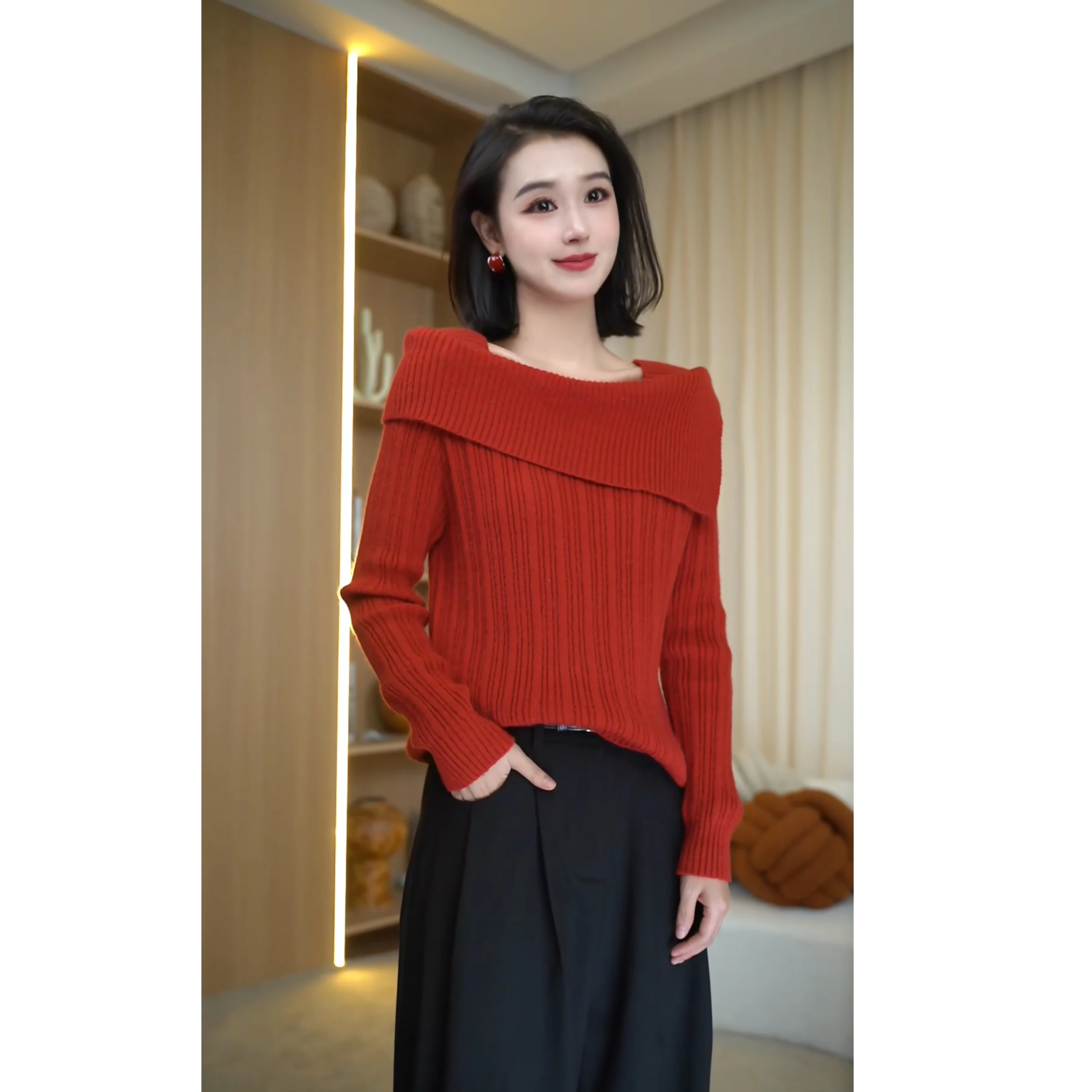 Suéter de Mujer de Punto Hoado para Otoño e Invierno, Ajustado en los Hombros, de una Pieza, Cómodo, Cálido, de Manga Larga...