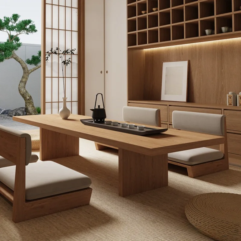 tatami log tea table Zen simple low table sitting small coffee all solid wood tea and chair combination