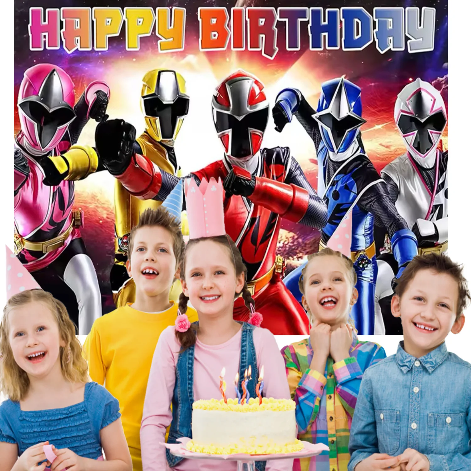 Cartoon-Powered&Rangers Geburtstagsparty-Dekorationsset Happy Birthday Banner Luftballons Cupcake-Topper Partyzubehör für Jungen und Kinder – Detail 8