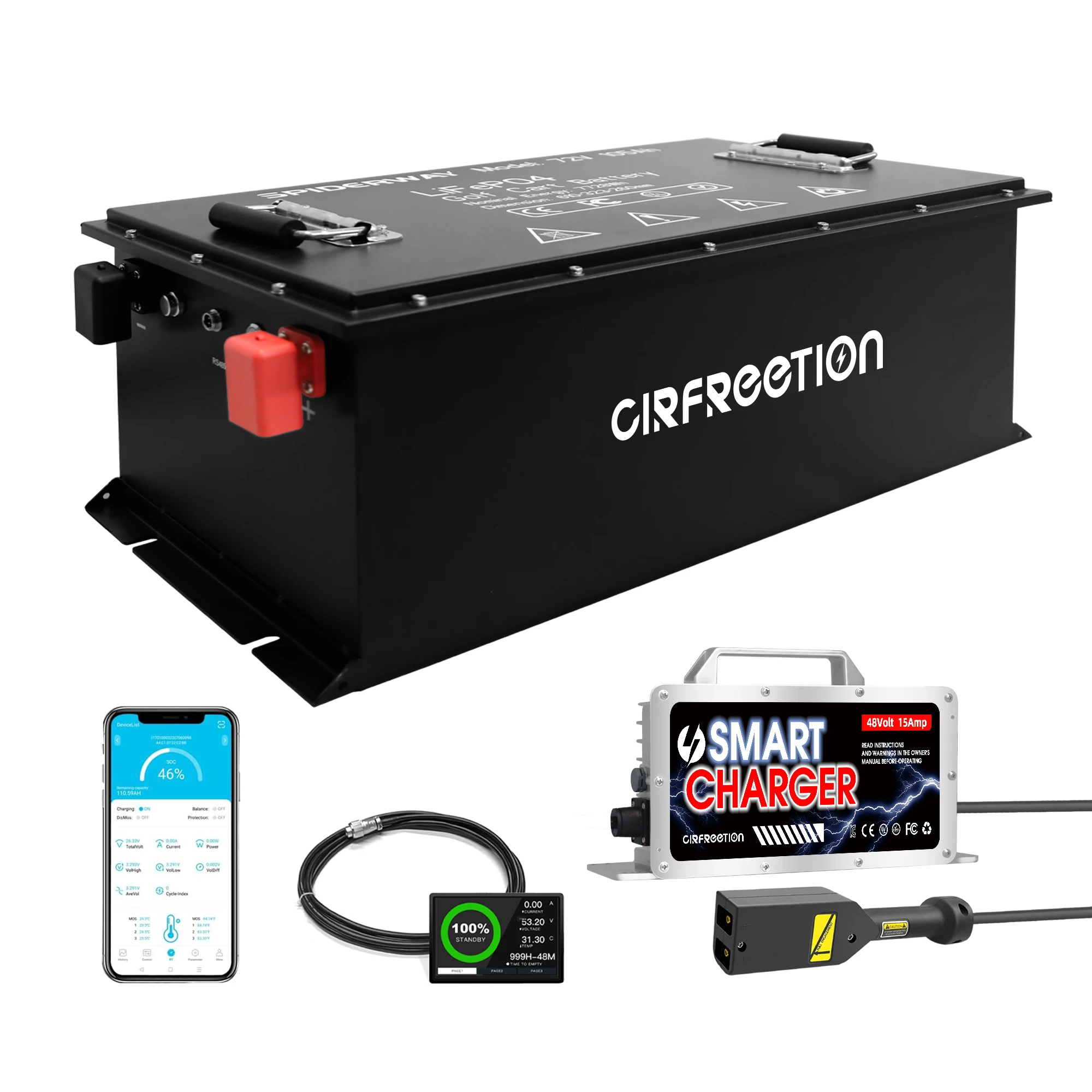 แบตเตอรี่ลิเธียม LiFePO4 72V 105Ah พร้อมเครื่องชาร์จสำหรับรถกอล์ฟ GEM Bad Boy Buggies