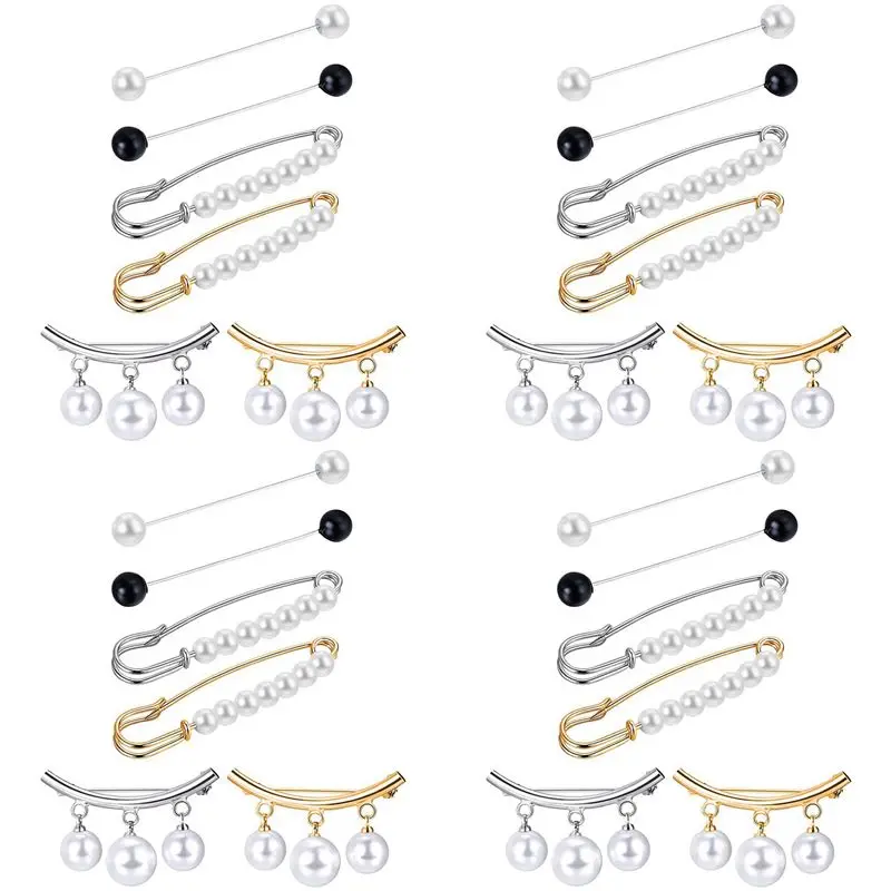 

TEXU 24 Pieces Sweater Shawl Clips Faux Pearl Dresses Cardigan Collar Brooch Clip Vintage Shirts Clips For Women Girls Decor