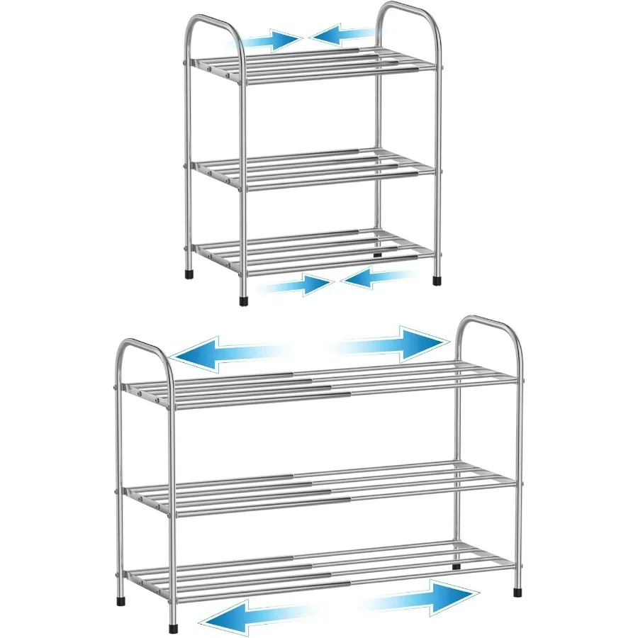 

3 Tier Expandable Shoe Rack for Closet with Stainless Steel Frame: Strong Weight Capacity and Space-Saving Design Easy to Insta