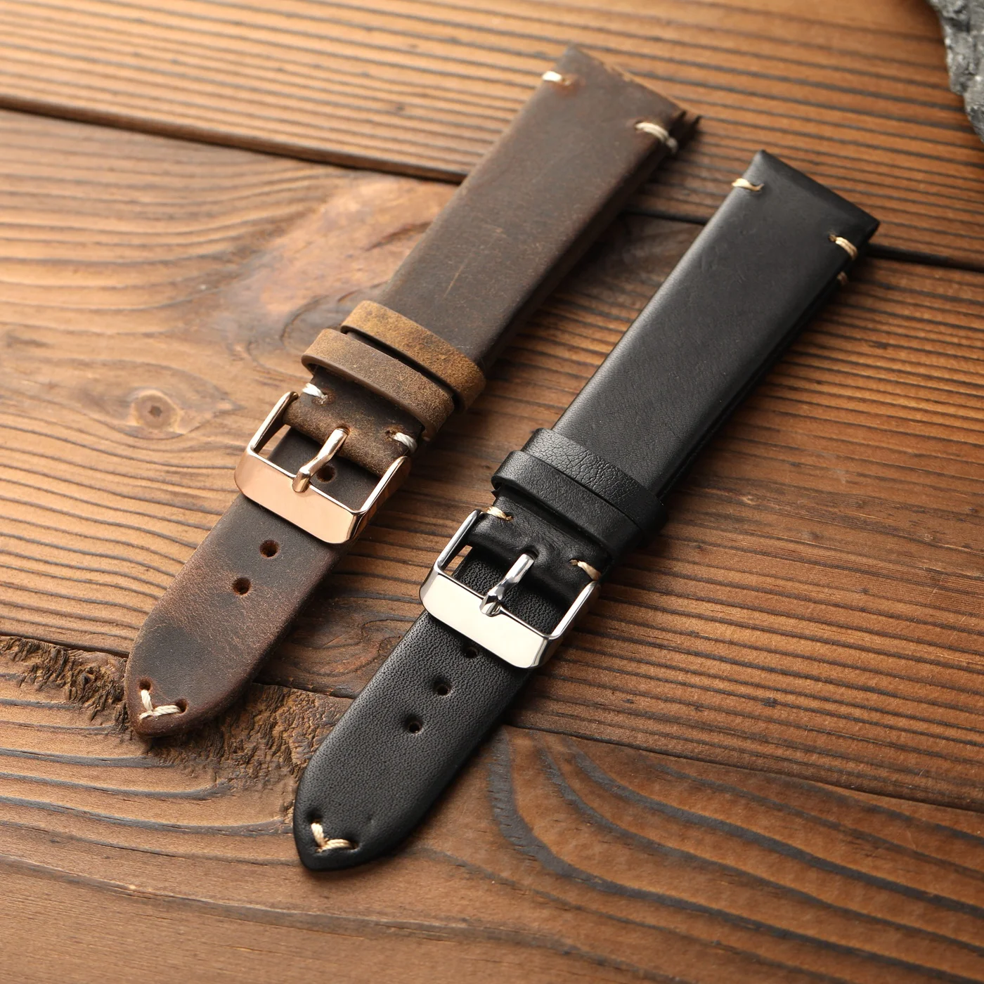 Handmade first-layer cowhide watchband, 18, 19, 20, 21, 22MM, soft genuine leather bracelet, vintage style in black and brown, s