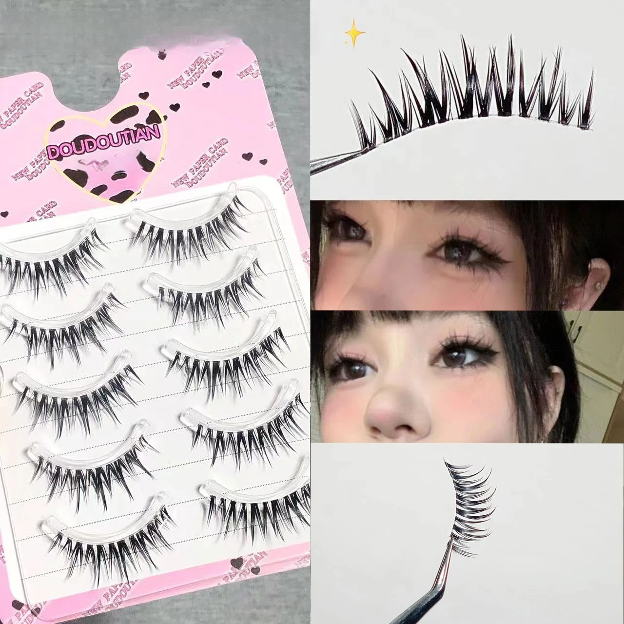 Doudou Sweet Comic Sense ciglia bagnate a punta con coda a punta, a forma di W, arricciate, Graffiti, stesso stile