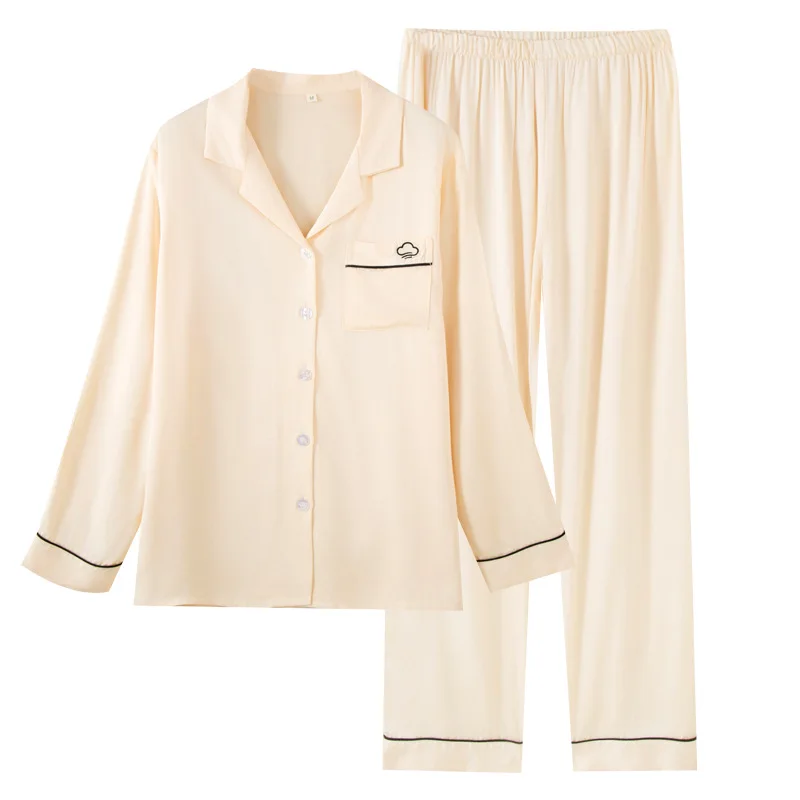 

Весенний модальный женский комплект пижам из 2 предметов: однотонная рубашка с длинным рукавом и брюки, свободный домашний костюм для сна
