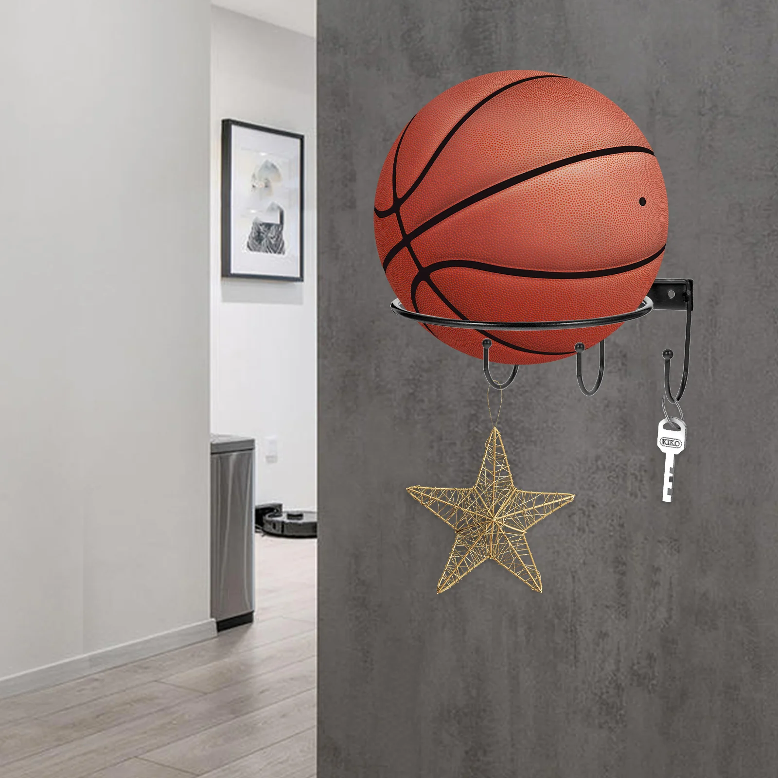 

2Pcs Metal Basketball Storage Stand Wall-Mounted Balls Shelf for Football Rugby and Gym Accessories Basketball Holder