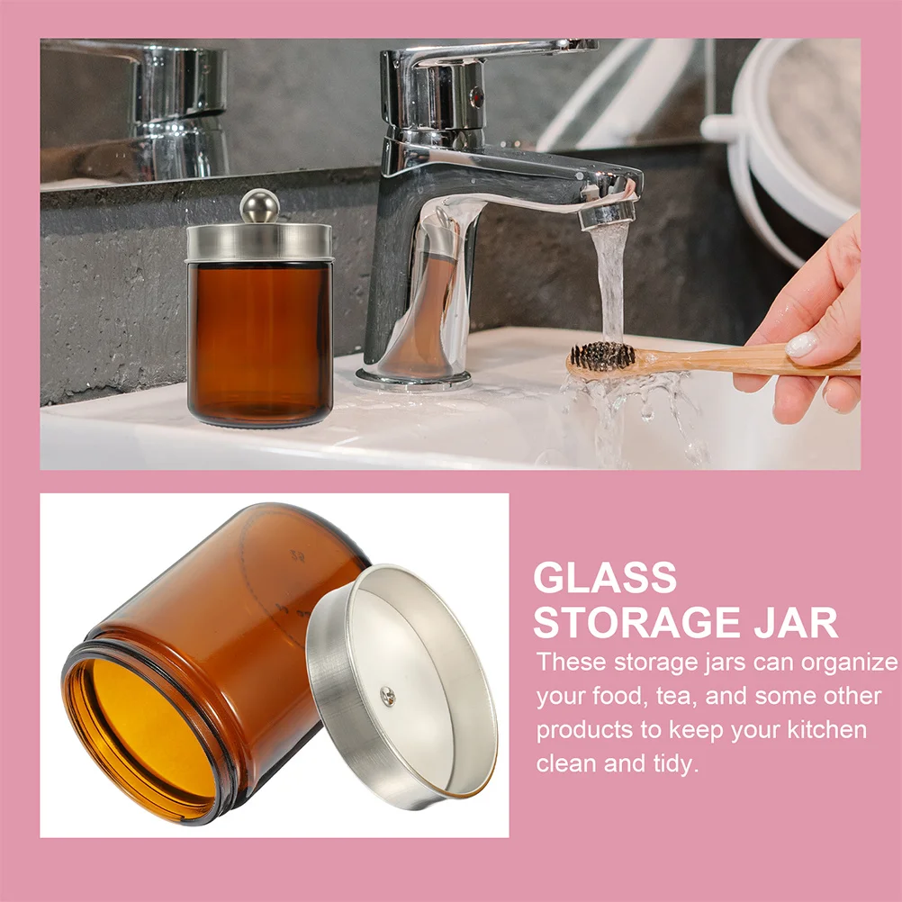 

2Pcs Tea Brown Glass Canisters Premium Sealed Multi-Function Storage for Candy Flour Grains DIY Aromatherapy Jar