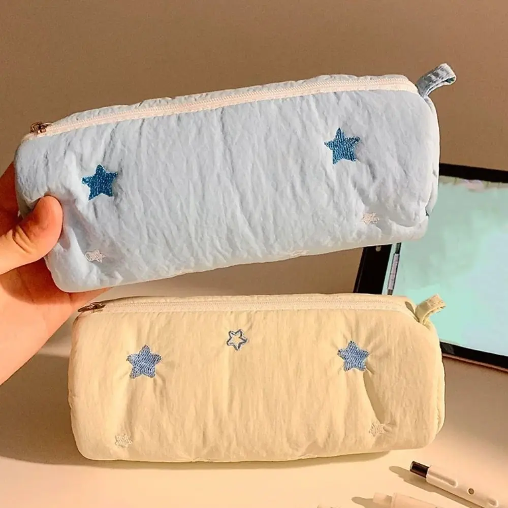 INS Embroidery Pencil Case Pouch Pillow Shape Little Star Makeup Lipstick Bag Single Layer Stationery Desk Storage Bag Students