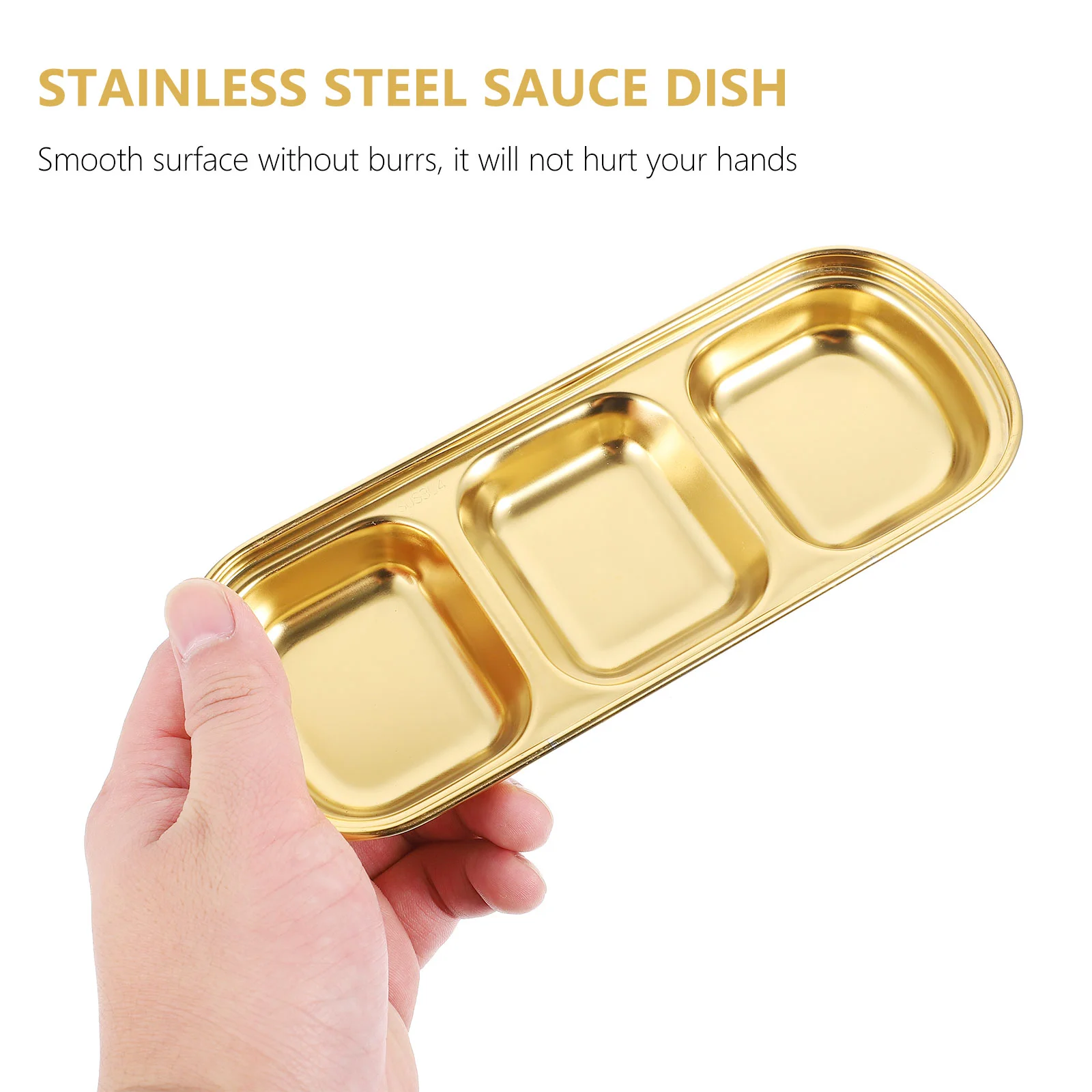 2 Pcs 304 Stainless Steel Gold Plated Seasoning Dishes Double Grid Sauce Dippers for Sauces Chili Powder Tomato Salt Mustard