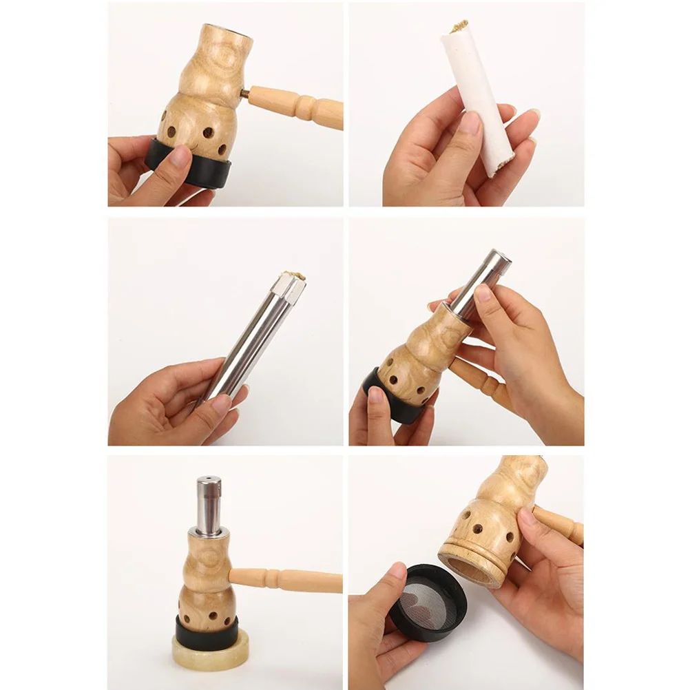 3pcs Wooden Moxibustion Box Set Handheld Gourd Shape Moxa Stick Burner Portable Acupoint Massage Tool