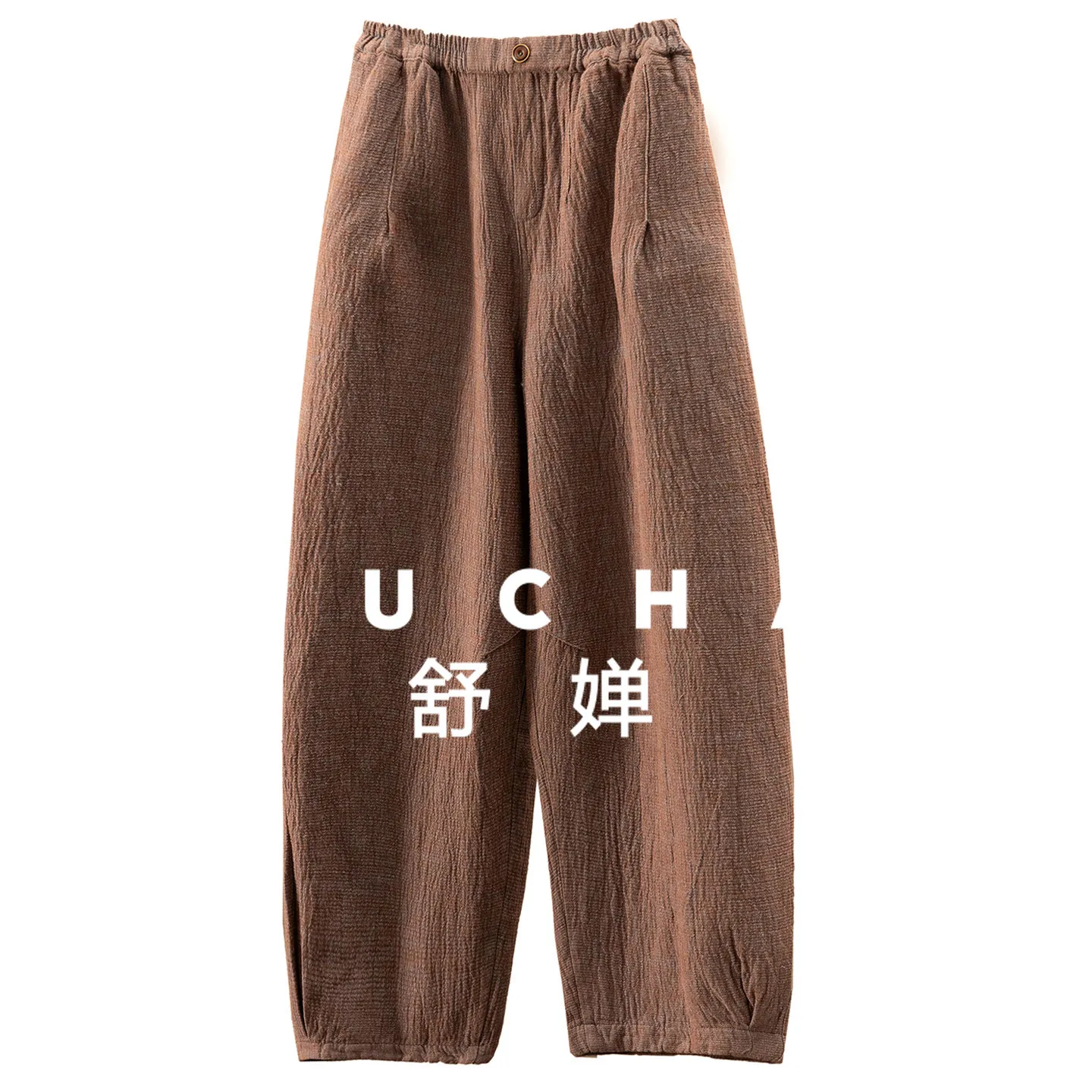 100 Yarn-dyed Linen Thickened Texture Sickle Banana Pants Women 79F6 Trousers Women Pantalon Pour Femme