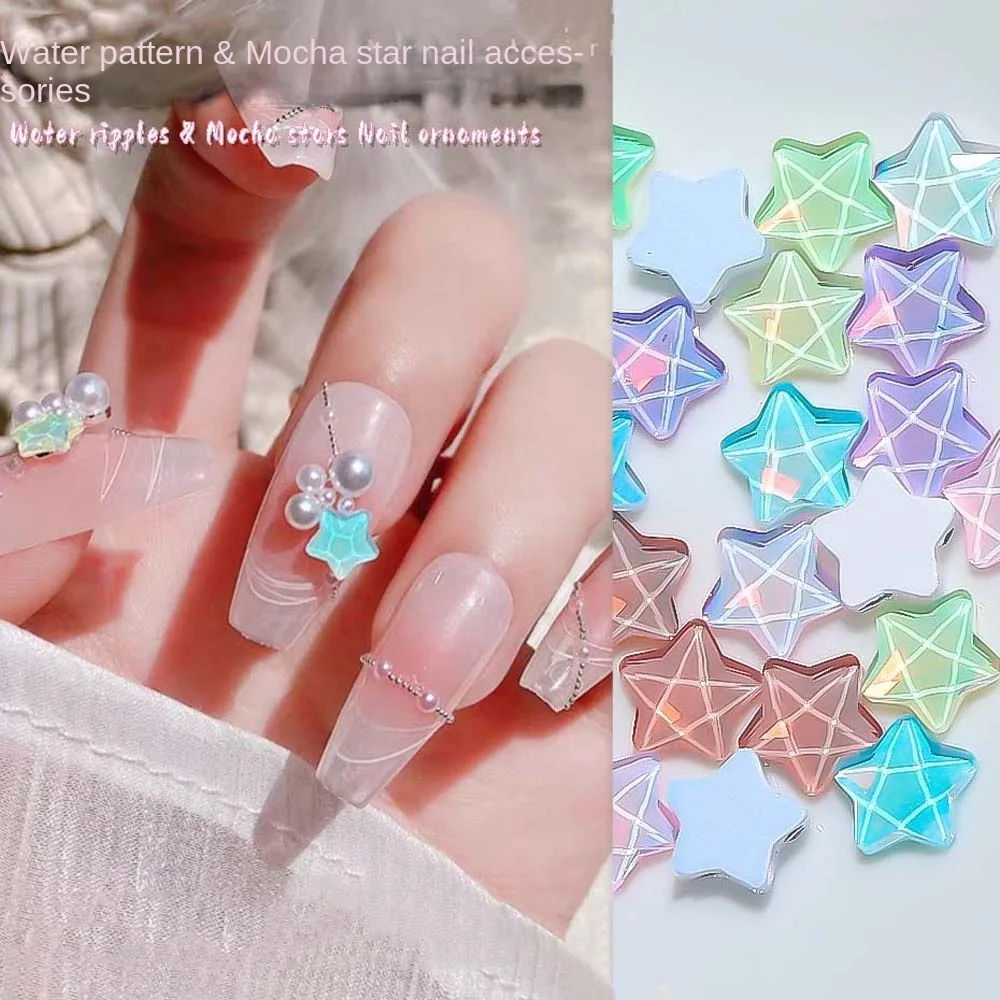 Crystal Sea Star Nail Decorações, DIY Nail Art Encantos, Acessórios de Jóias, Ondulação de Água, 20pcs por conjunto