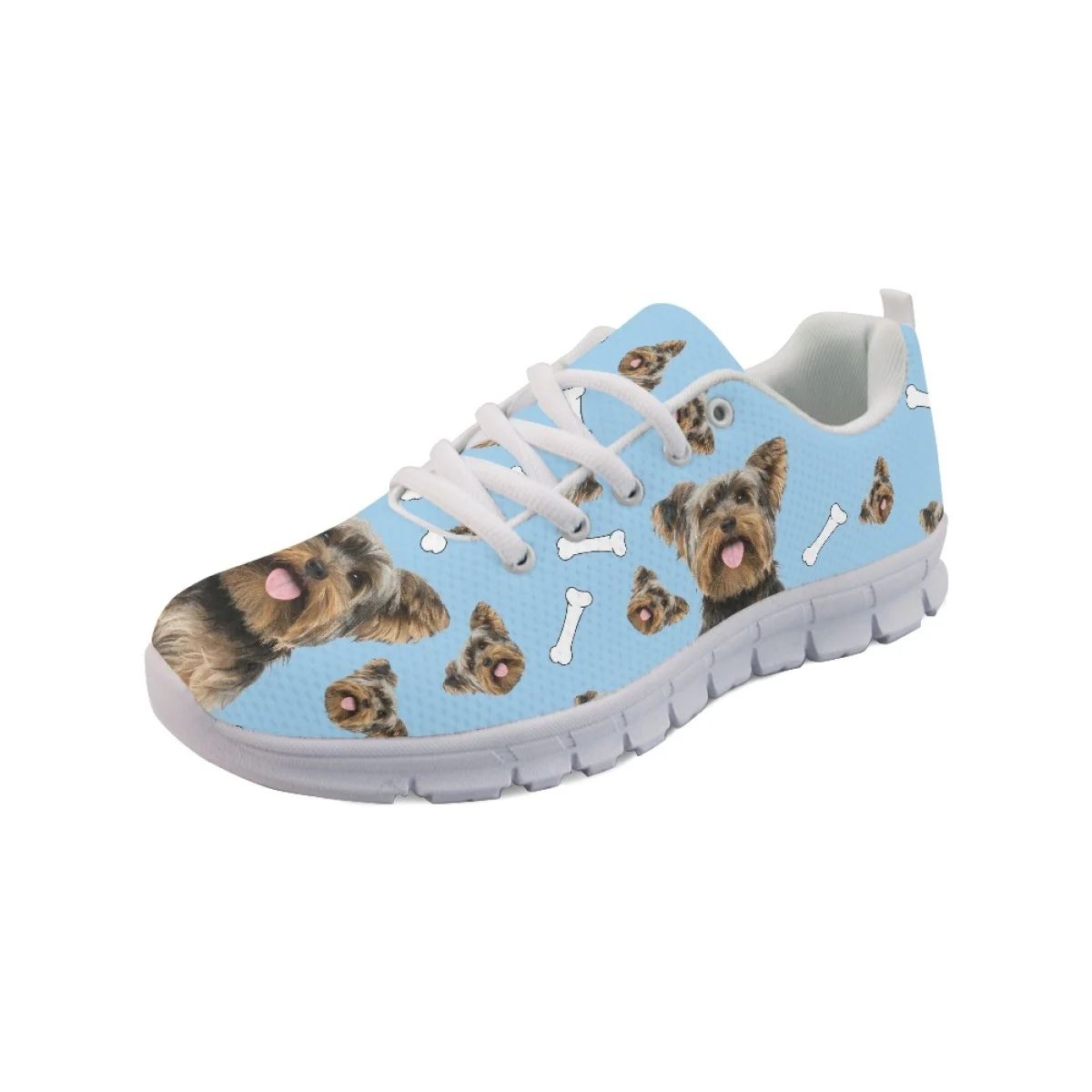 Instantart Schnauzer Sneakers Jaring Anak Perempuan Anjing Lucu Sepatu Flat Wanita Nyaman Ringan untuk Wanita Alas Kaki Berjalan Udara Sejuk Berenda