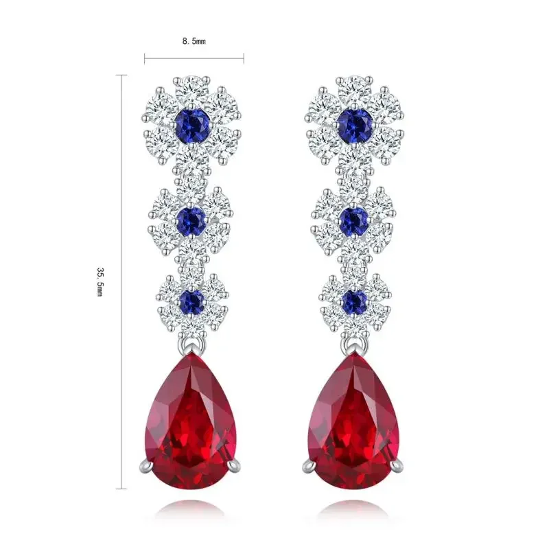 

RUIF New Popular 2024 S925 Silver Main Stone 8.23ct Lab Grown Ruby Water Drop Earrings Jewelry