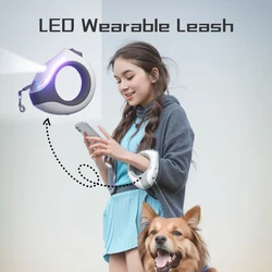 LED pet retractable leash wearable touch dimming suitable for small dogs, medium dogs and cats Pet supplies Luminous travel safe