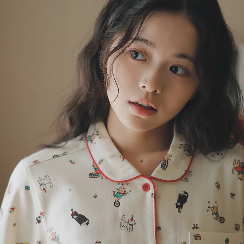 

Хлопковая пижама с длинными рукавами и мультяшным принтом для женщин, домашний комплект одежды в цирковой тематике, свободный крой, зимний, комфортный, дышащий