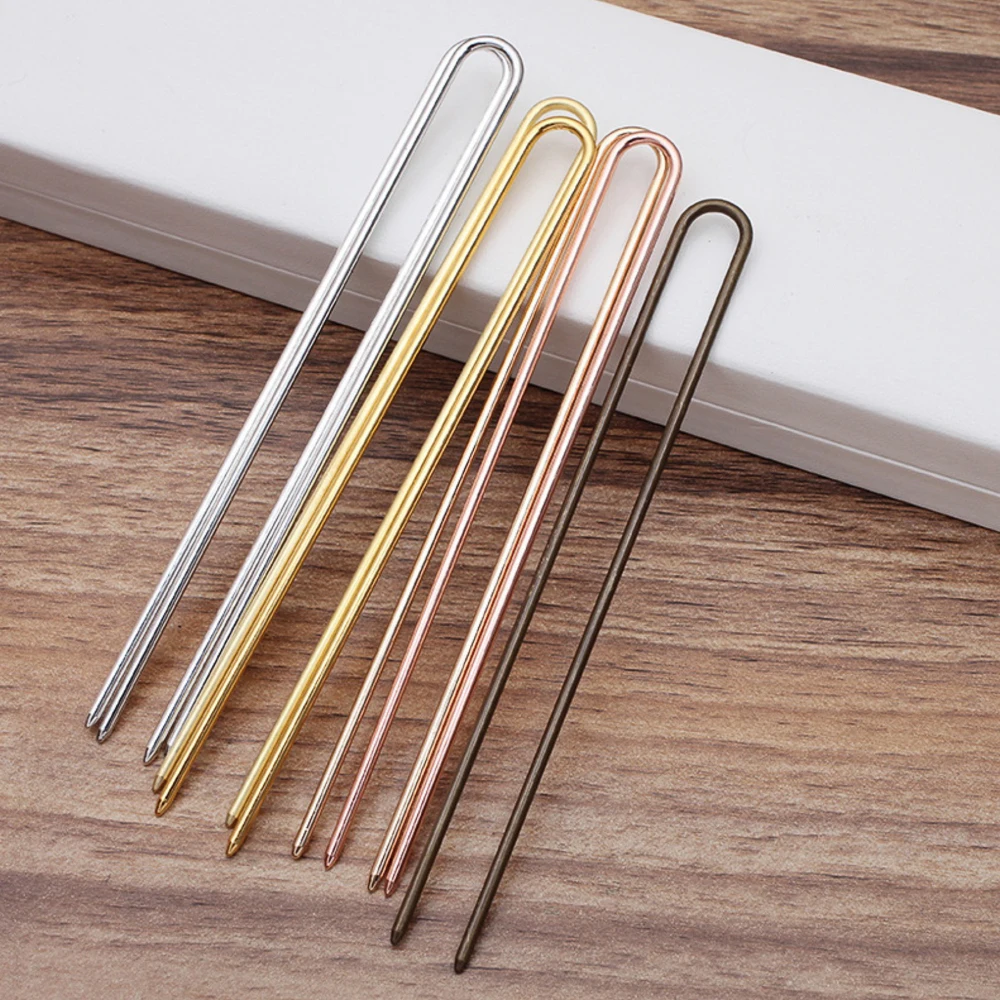 REGELIN Raw Brass Rose Gold Color Hair Sticks U shape Hair Pins Blank Base Setting 10pcs/lot 2mm*120mm For Women Jewelry Bulks
