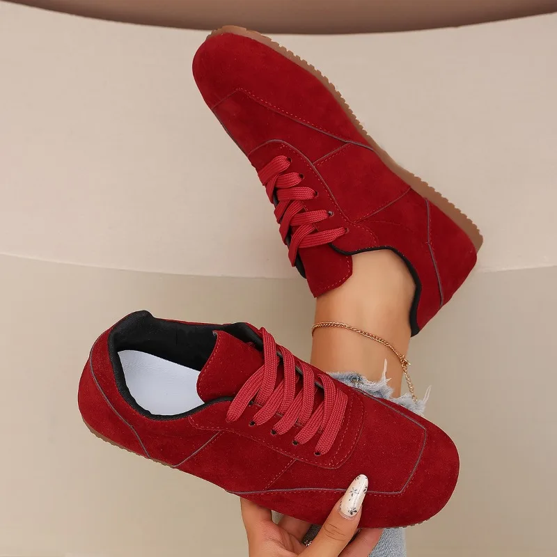 Women Sneakers Natural Suede Lace-up 2026 New Sneakers Round Toe Soft Comfort Casual Female Outdoor Drive Walk Shoes for Woman