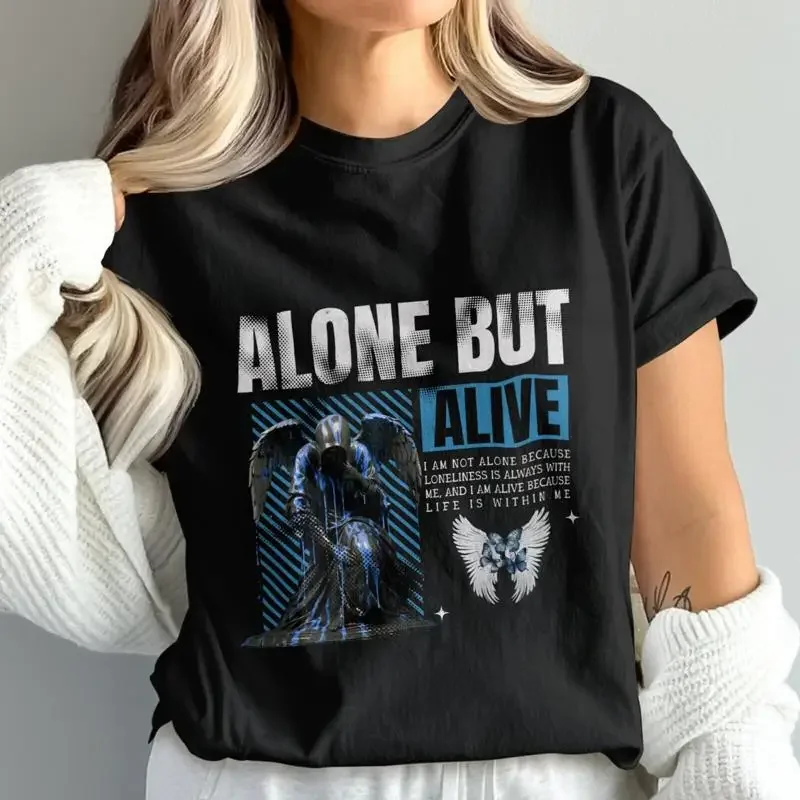 Camiseta con diseño de alas de ángel, estilo grunge, temática azul, gótico
