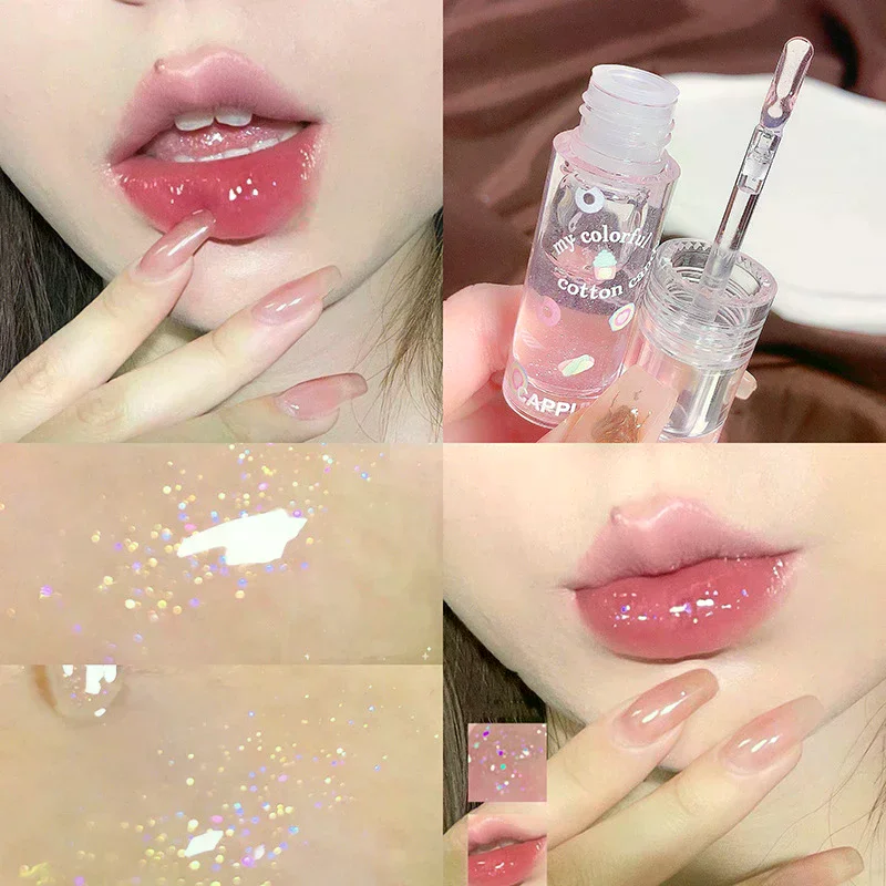 1/3Pcs Transparent Glitter Lip Gloss Set Clear Water Light Lip Glaze Moisturizer Color Changing Lip Oil Jelly Mirror Lipsticks