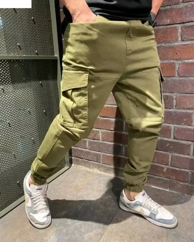 Men's Casual Cargo Pants Drawstring Multi-pocket Design Long Trousers All Match Loose Pure Cotton Long Pants for Men Pants