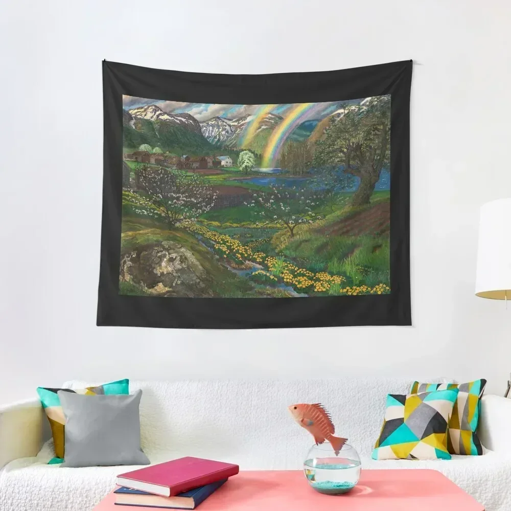 

Marsh Marigolds and Double Rainbow, 1918 by Nikolai Astrup Tapestry For Bedroom Room Design Aesthetic Room Decor Tapestry