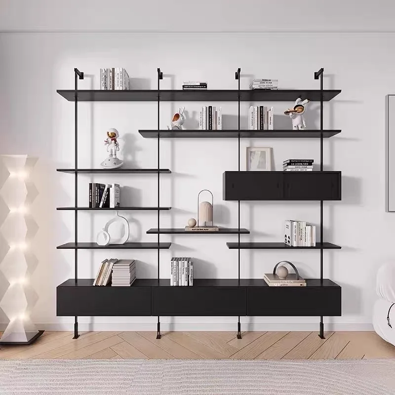 Modern simple living room bookshelf wall wrought iron shelf sample display storage rack floor office bookcase