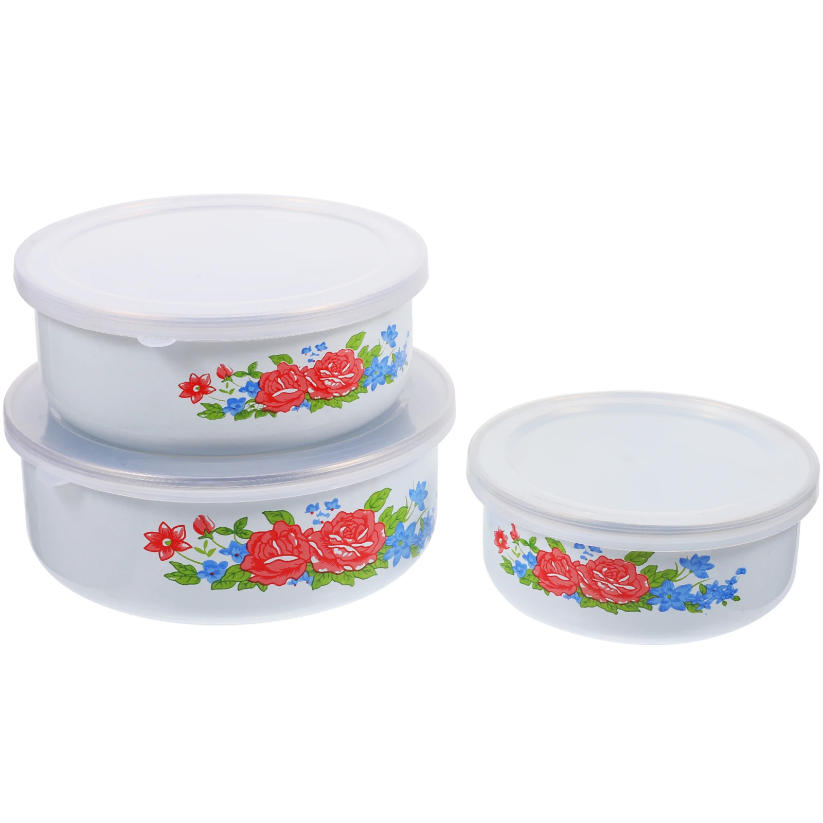 

3 Pcs Salad Bowl Server Food Container Colorful Old Fashioned Enamel Bowls Storage
