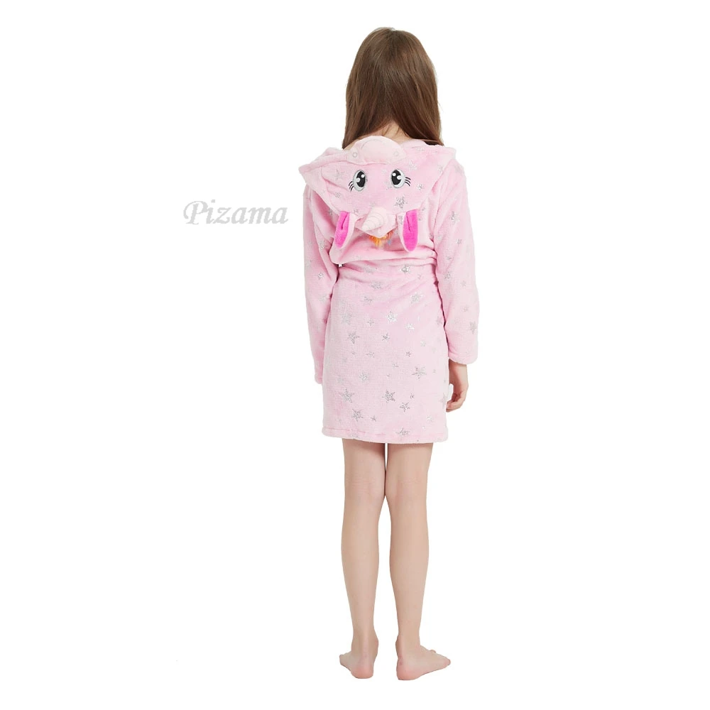 Pink Star Print Girls Bathrobes Hooded Unicorn Pajamas Children's Bath Robes for 2-11 Years Kids Sleepwear Nightgown withe Belt
